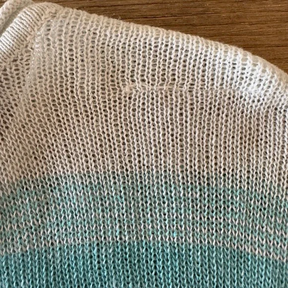 J.JILL 100% Linen‎ Open Knit Blue/Aqua Ombre Tunic-V-neck Tassels-Size M - Picture 16 of 16